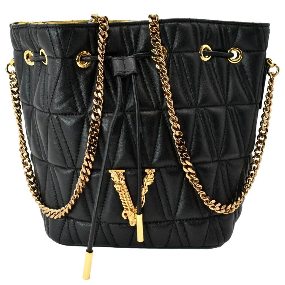 Versace Virtus Quilted Nappa Leather Bucket Bag Black Gem